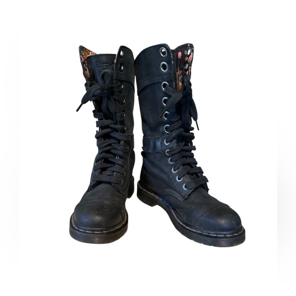 Dr Martens Aimilita Triumph Black Floral Lace Up Boots - Picture 1 of 7